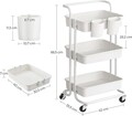 Carucior cu 3 rafturi bucatarie/baie, Songmics, 41.6x33.5x86.3 cm, max 10kg/nivel, otel/plastic, alb