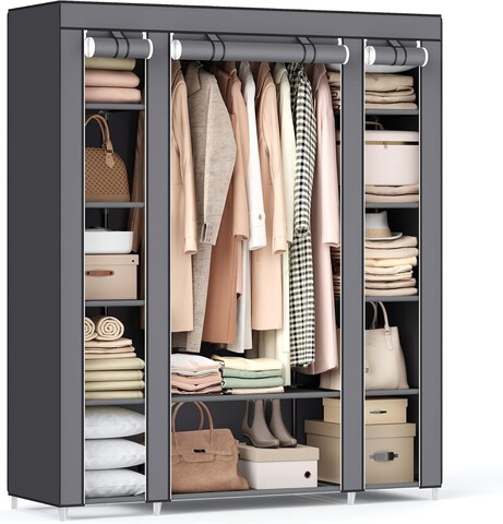 Dulap textil pentru haine Organiser, Songmics, 150x45x175 cm, material netesut/otel, gri