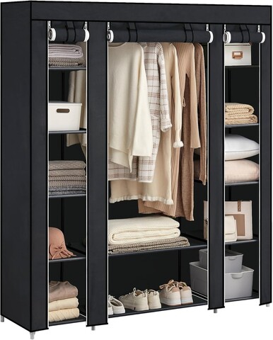 Dulap textil pentru haine Organiser, Songmics, 150x45x175 cm, material netesut/otel, negru