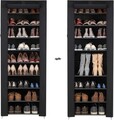 Pantofar textil, Songmics, 27 perechi pantofi, 58x28x162 cm, material netesut/otel, negru