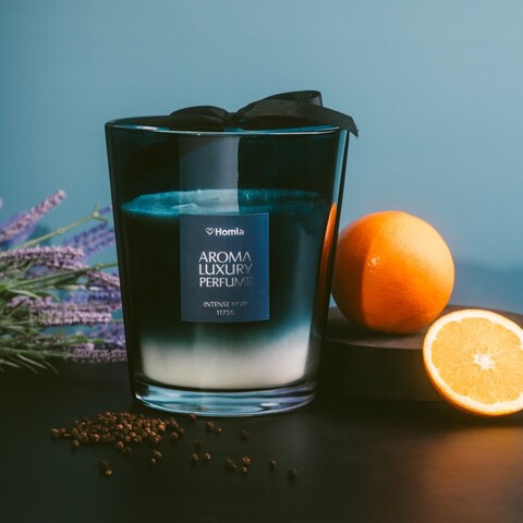 Lumanare parfumata Ember, Homla, 1175 gr, ceara/sticla, albastru