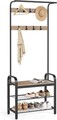 Cuier cu bancheta si pantofar 4in1, Vasagle, 72x34x183 cm, PAL/otel, maro camel/negru
