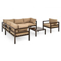 Set mobilier pentru exterior, 5 piese Madrid, 220/220x75x64 cm, aluminiu/poliester, maro/bej