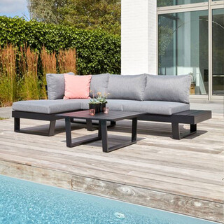 242x138x77 cm, Negru/Gri, Coltar 3 piese