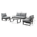 Set mobilier pentru exterior, 4 piese Alora, 235x235x65 cm, aluminiu/poliester, negru/gri