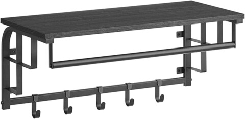 Cuier de perete cu 5 agatatori, Vasagle, 66x30x27 cm, PAL/otel, antracit/negru