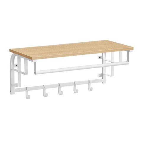 Cuier de perete cu 5 agatatori, Vasagle, 66x30x27 cm, PAL/otel, alb/natural