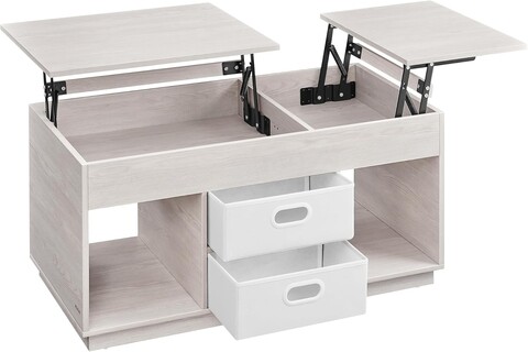 Masuta de cafea cu blaturi rabatabile, Vasagle Lift-Top, 100x50x48-62.3 cm, PAL/otel, bej