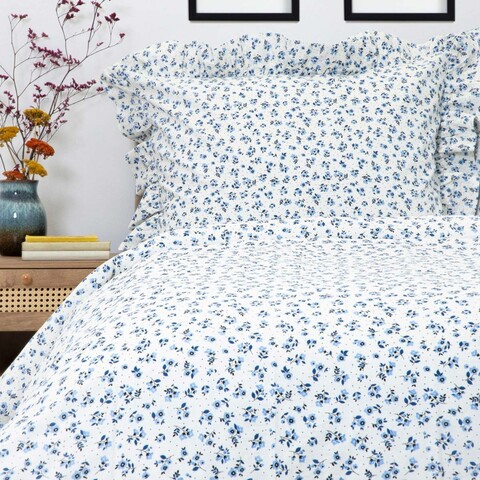 Lenjerie de pat King Size, Melanie, Homla, 200x220 cm, 3 piese, bumbac, alb/albastru