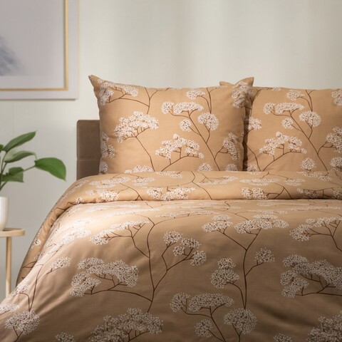 Lenjerie de pat King Size, Otu, Homla, 3 piese, 200x220 cm, bumbac, bej