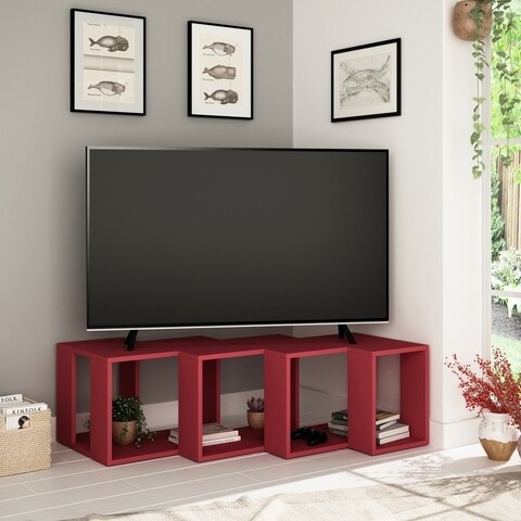Comoda TV Cons Extra, Decortie, 118x32x90 cm, visiniu