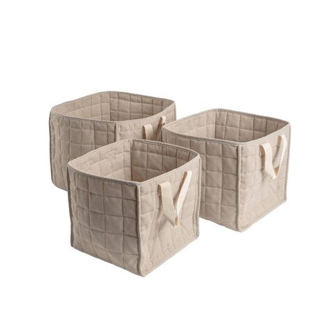 Set 3 cosuri de depozitare Ersen, Homla, 33x33x30 cm / 30x30x28 cm / 27x27x26 cm, poliester/bumbac, gri