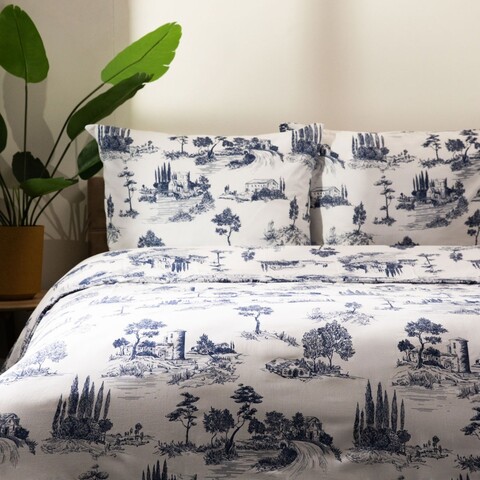 Lenjerie de pat King Size, Lemai, Homla, 3 piese, 200x220 cm, bumbac, alb/albastru