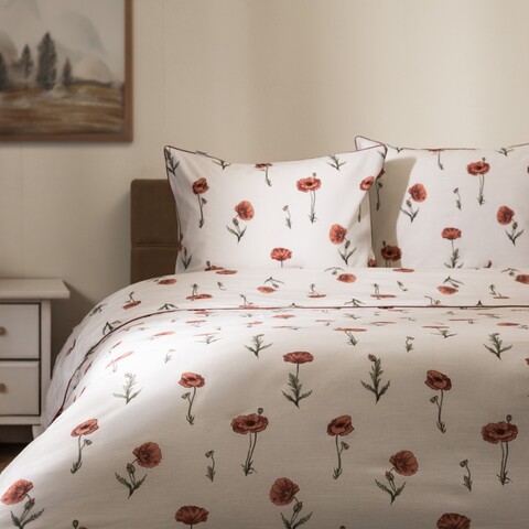 Lenjerie de pat King Size, Meadow Flowers, Homla, 200x220 cm, 3 piese, bumbac, alb/rosu