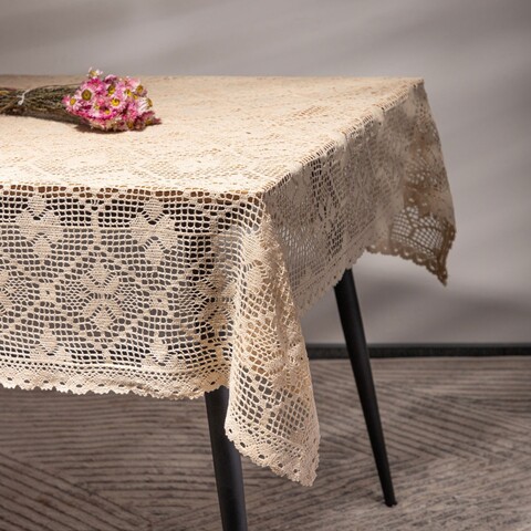 Fata de masa Crochet, Homla, 130x170 cm, bumbac/poliester, bej