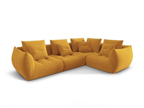 Coltar modular dreapta 3 locuri, Bloom-184, Micadoni Home, 316x216x95 cm, catifea, galben