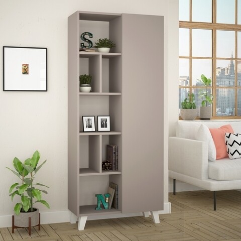 Biblioteca Salcisko, Decortie, 78x32x183 cm, gri deschis