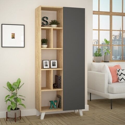 Biblioteca Salcisko, Decortie, 78x32x183 cm, bej/antracit