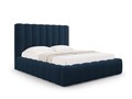 Pat tapitat cu somiera rabatabila si lada depozitare, 200x200 cm, Micadoni Home, Kelp-138, tesatura structurata chenille, albastru regal