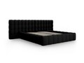 Pat tapitat cu somiera rabatabila si lada depozitare, 160x200 cm, Micadoni Home, Mamaia-170, tablie dubla, tesatura structurata, negru
