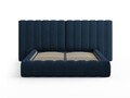 Pat tapitat cu somiera rabatabila si lada depozitare, 160x200 cm, Micadoni Home, Kelp-138, tablie dubla, tesatura structurata chenille, albastru regal