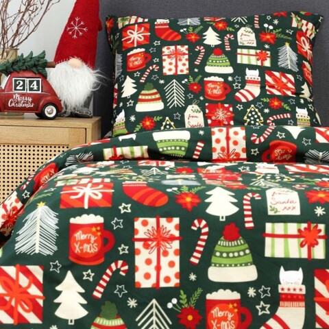 Lenjerie de pat King Size, Sente, Homla, 200x220 cm, 80x80 cm, 3 piese, bumbac, multicolor