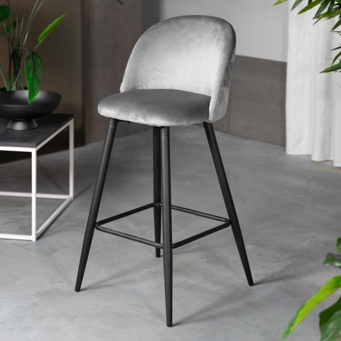 Scaun de bar Inu, Homla, 48x43x99 cm, MDF/metal/catifea din poliester, gri