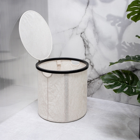 Cos de rufe Davey, Homla, 38x37 cm, poliester/in/bambus, alb/negru