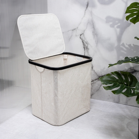 Cos de rufe Davey, Homla, 40.5x33x42 cm, poliester/in/bambus, alb/negru