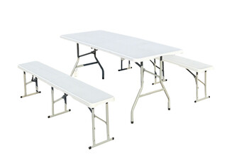 Set camping/picnic Heinner, 180x70x74 cm/182x28x43 cm, pliabil, otel/HDPE plastic, alb