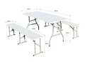 Set camping/picnic Heinner, 180x70x74 cm/182x28x43 cm, pliabil, otel/HDPE plastic, alb