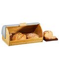 Cutie pentru paine cu capac metalic Natural, Ambition, 39x28x18.5 cm, bambus/metal, natur/gri