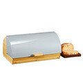 Cutie pentru paine cu capac metalic Natural, Ambition, 39x28x18.5 cm, bambus/metal, natur/gri