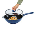 Tigaie Wok cu capac Cobalt, Ambition, 30 cm, aluminiu, bleumarin