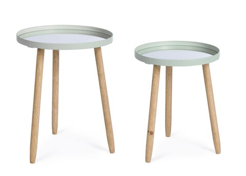 Set 2 masute de cafea Edvard, Bizzotto, 35.5x44 cm/40x51 cm, lemn de cauciuc/otel, blat din oglinda, verde sage