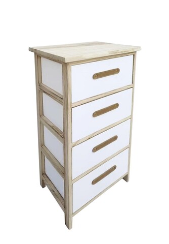 Comoda cu 4 sertare Reka, Bizzotto, 40x29x73 cm, lemn de paulownia/placaj, alb/natural