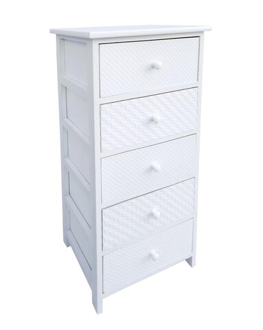 Comoda cu 5 sertare Nadya, Bizzotto, 40x29x90 cm, lemn de paulownia/placaj, alb