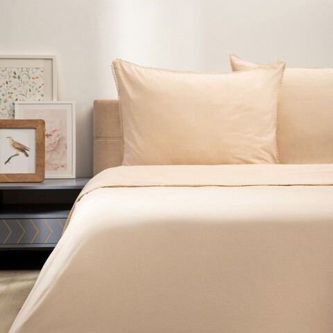 Lenjerie de pat King Size, Nerinia, Homla, 3 piese, 200x220 cm, bumbac, bej