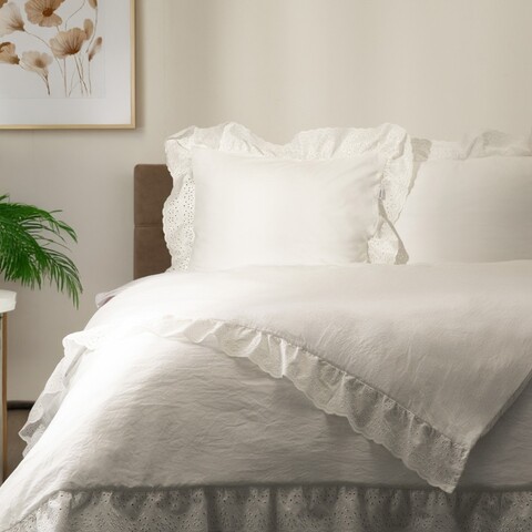 Lenjerie de pat dubla Morain, Homla, 3 piese, 160x200 cm, microfibra din poliester, alb