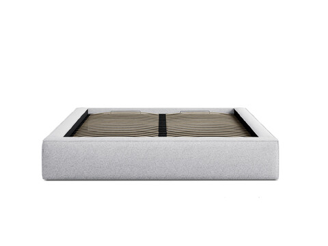 Pat tapitat cu somiera rabatabila si lada depozitare, 160x200 cm, Micadoni Home, Simon-201, tesatura structurata chenille, gri deschis melange