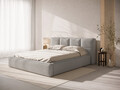 Pat tapitat cu somiera rabatabila si lada depozitare, 160x200 cm, Micadoni Home, Simon-206, tesatura boucle, gri deschis