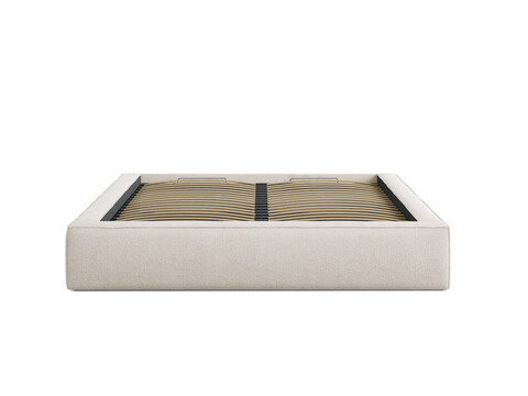 Pat tapitat cu somiera rabatabila si lada depozitare, 180x200 cm, Micadoni Home, Simon-206, tesatura boucle, bej deschis