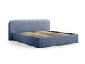 Pat tapitat cu somiera rabatabila si lada depozitare, 140x200 cm, Micadoni Home, Elizabeth-68, tesatura structurata chenille, albastru inchis