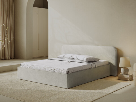 Pat tapitat cu somiera rabatabila si lada depozitare, 160x200 cm, Micadoni Home, Elizabeth-260, tesatura boucle, gri bej melange