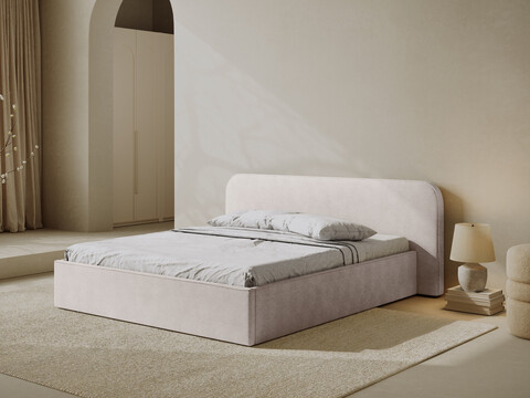 Pat tapitat cu somiera rabatabila si lada depozitare, 180x200 cm, Micadoni Home, Elizabeth-68, tesatura structurata chenille, alb