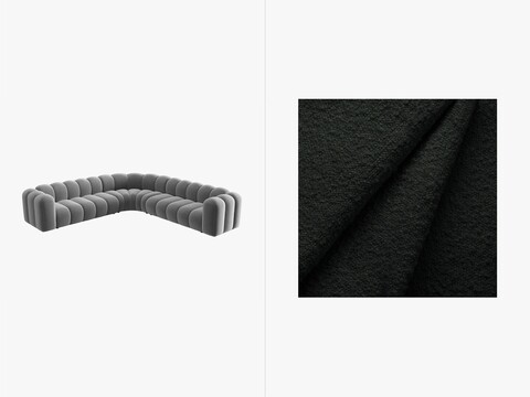 Coltar simetric modular 5 locuri, Lupine-101, Micadoni Home, 309x309x70 cm, tesatura boucle, negru