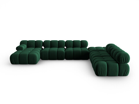 Coltar panoramic modular dreapta 7 locuri, Bellis-51, Micadoni Home, 376x282x70 cm, catifea, verde bottle