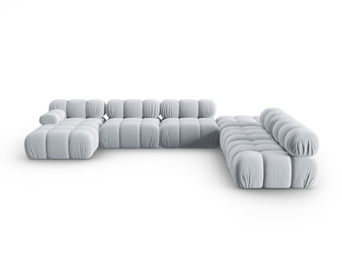 Coltar panoramic modular dreapta 7 locuri, Bellis-51, Micadoni Home, 376x282x70 cm, catifea, albastru deschis