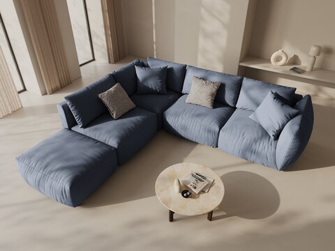 Coltar modular stanga 4 locuri, Chris-259, Micadoni Home, 295x290x80 cm, tesatura structurata chenille, albastru muted