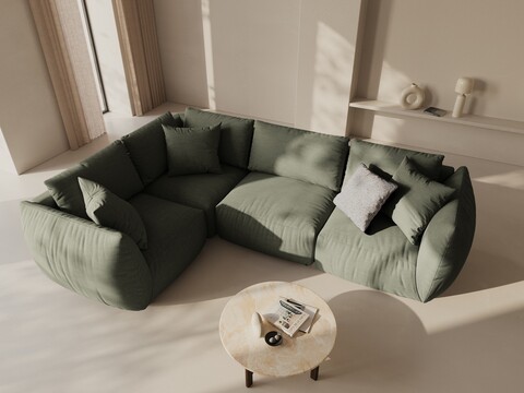 Coltar stanga 4 locuri, Chris-259, Micadoni Home, 295x210x80 cm, tesatura structurata chenille, verde deschis